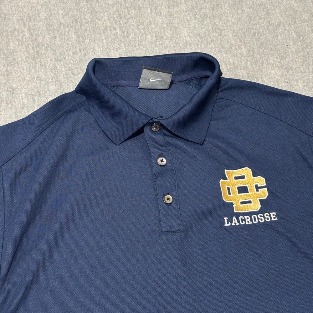 Nike Golf Mens L Navy Blue Devine Child Lacrosse Dri-FIT Performance Polo Shirt